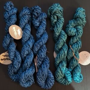 5 Skeins Noro Shabon Blue and Teal Fancy Tape Yarn